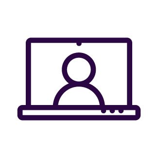 Icon of a person on a laptop screen, symbolizing a video call or online meeting.