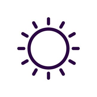 Illustration of a sun with bold, thick lines forming a circle and radiating rays, set against a white background.