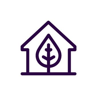 Icon of a house outline with a leaf inside, symbolizing eco-friendly or sustainable living.